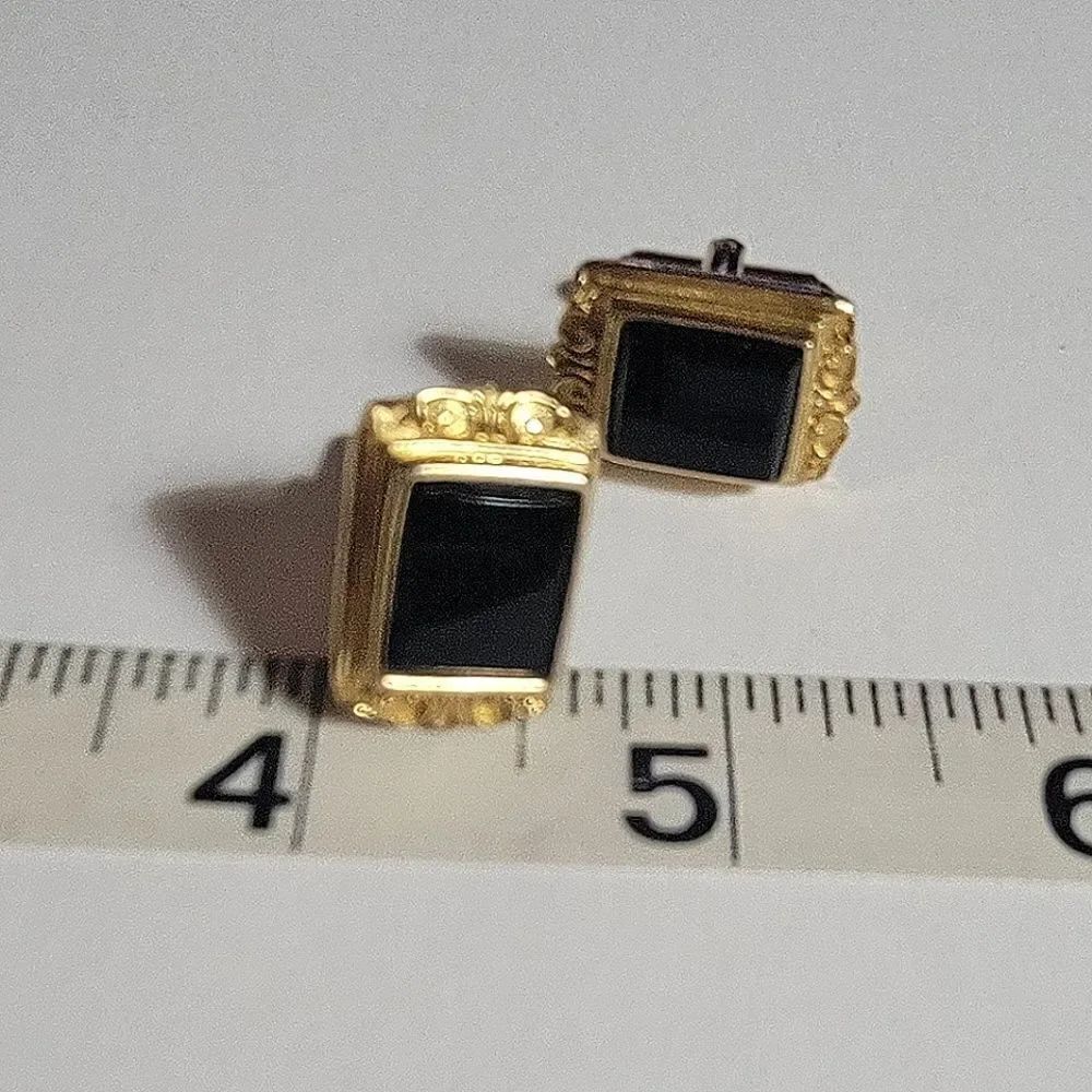 Goldtone Rectangular Cufflinks Black Stone - Picture 5 of 5